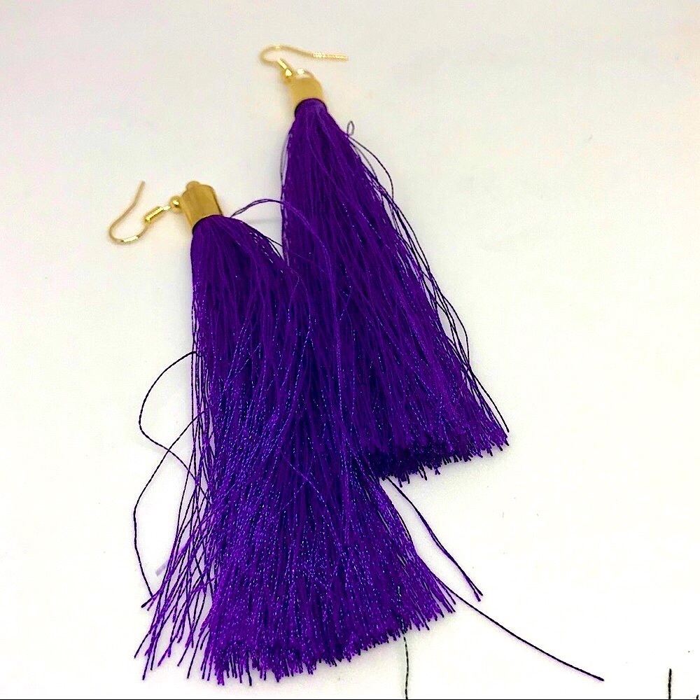Purple tassel Earrings Bold Hand crafted Handmade Earrings